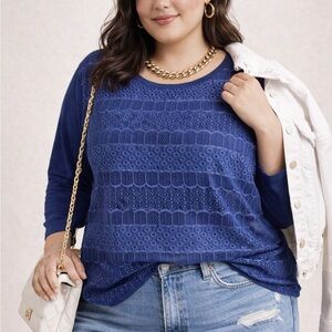 Chic Navy Lace Long Sleeve Top